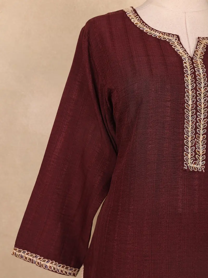Maroon Leaf Embroidered Cotton Salwar Suit 6