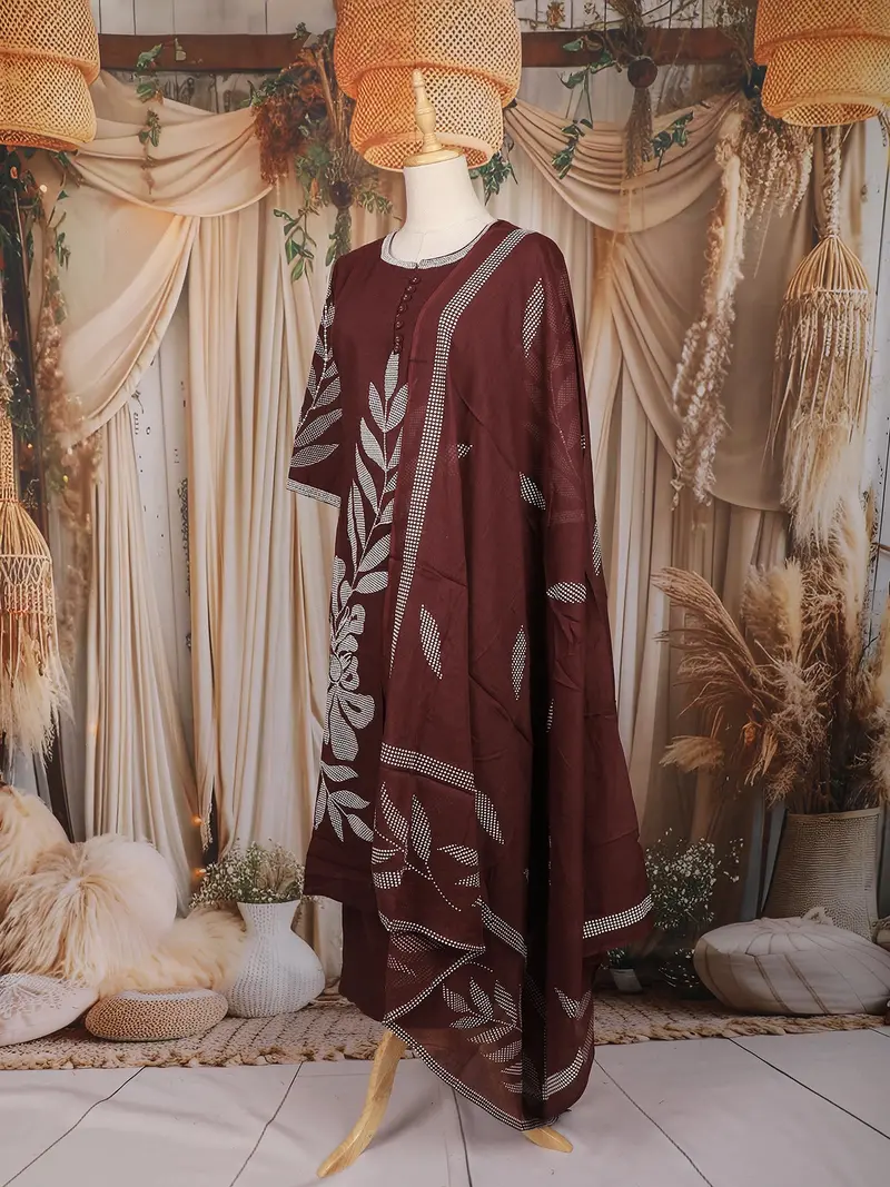Maroon Leaf Embroidered Cotton Salwar Suit With Dupatta 4