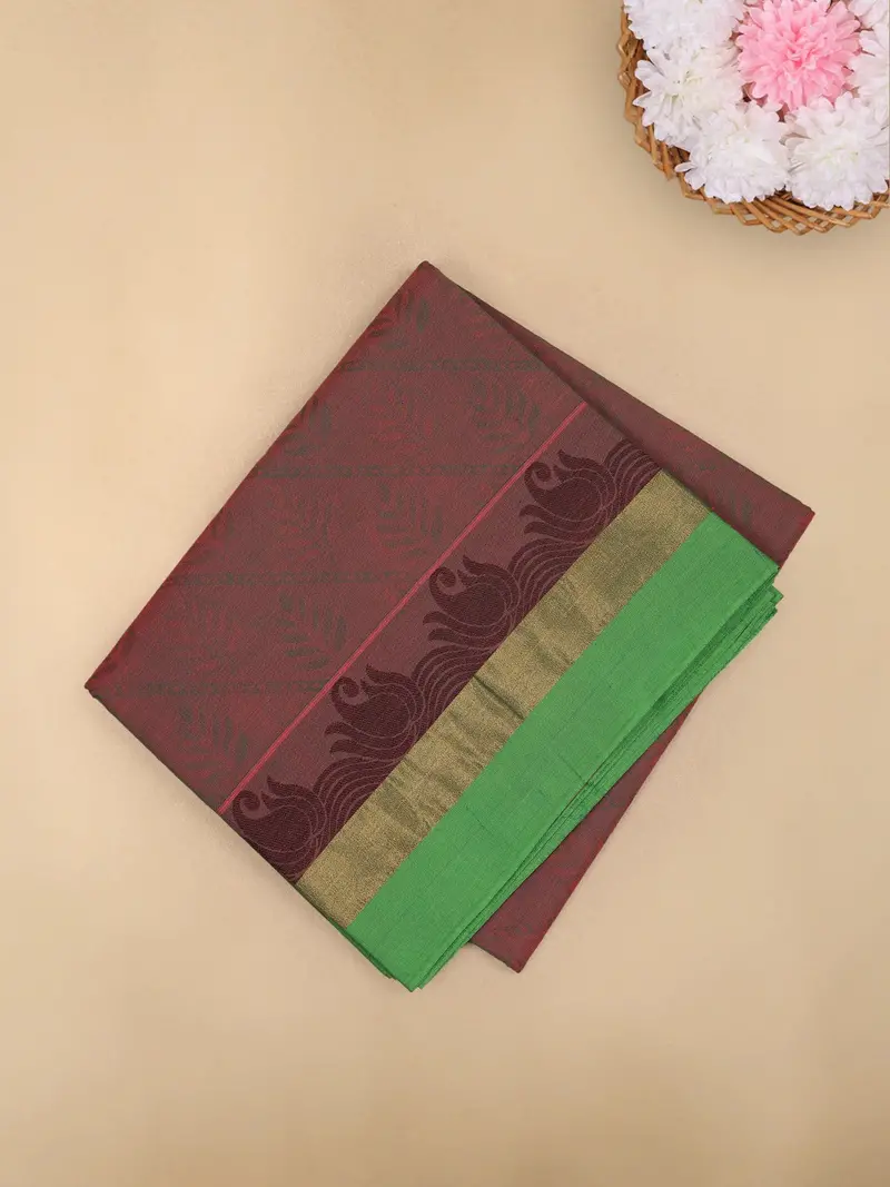 Maroon Leaf Woven Design Cotton Saree 1