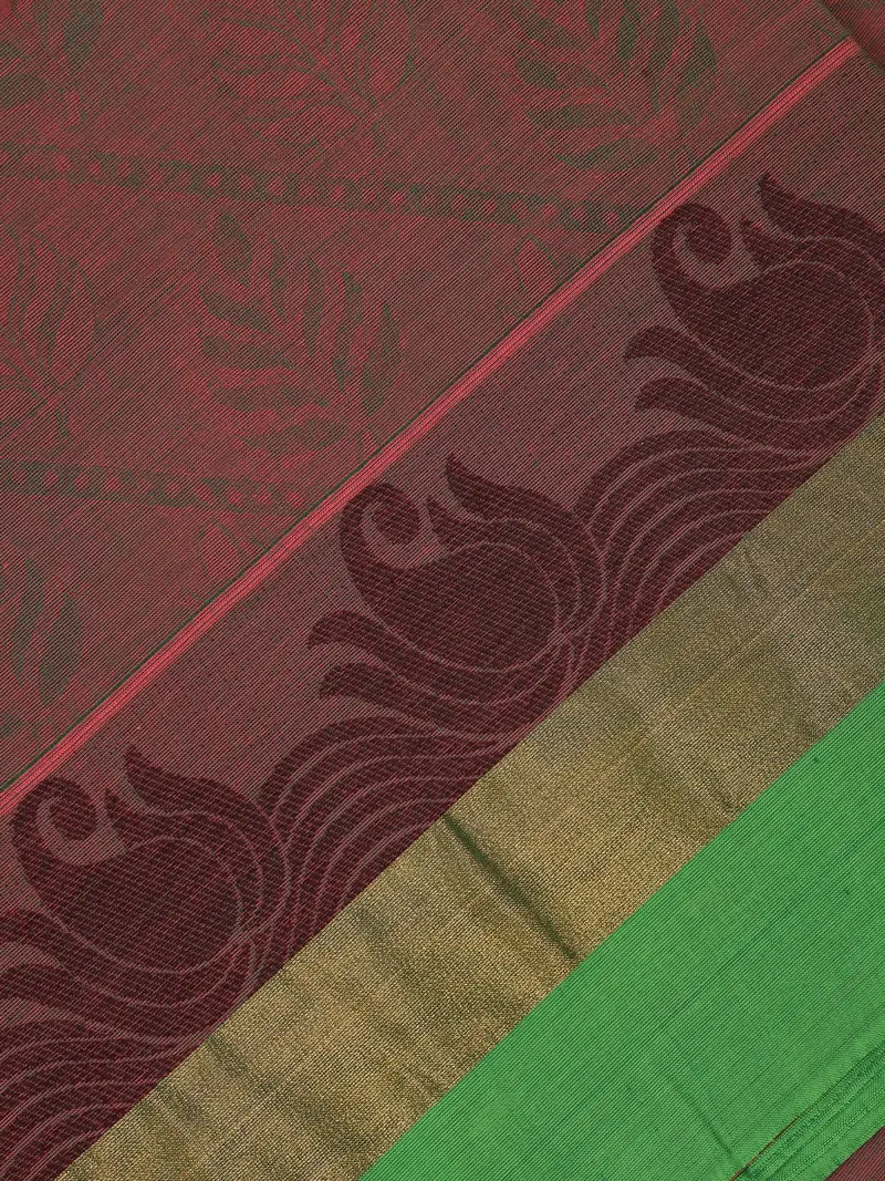 Maroon Leaf Woven Design Cotton Saree 2