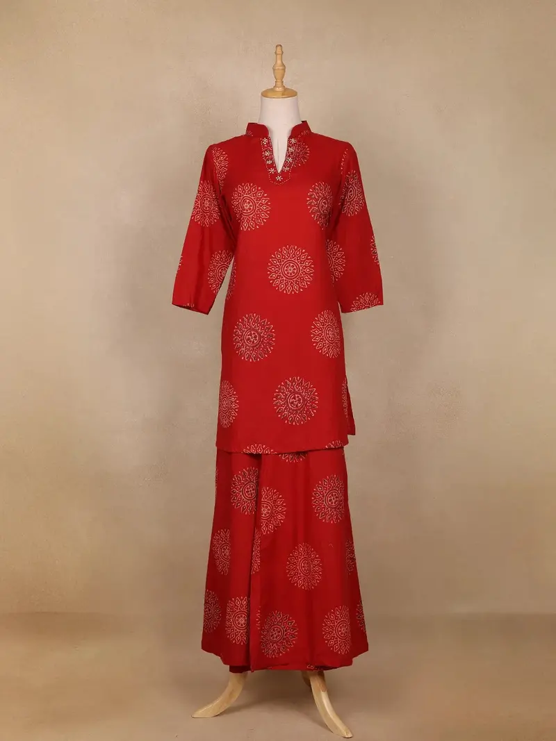 Maroon Mandala Print Design Cotton Palazzo  Salwar Suit 1