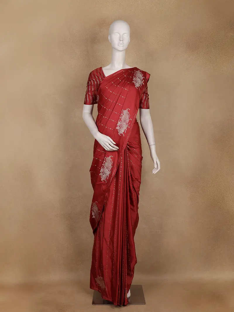 Maroon Motif Design Semi Banarasi Silk Saree 1