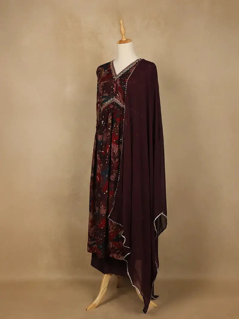 Maroon Multi-Color Floral Printed Anarkali Satin Salwar Suit 3