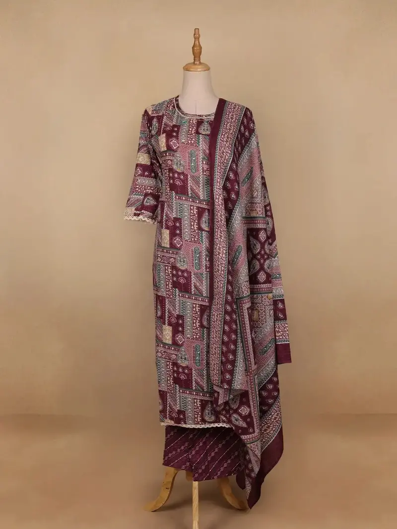 Maroon Multi-Print Straight Cut Salwar Suit 1