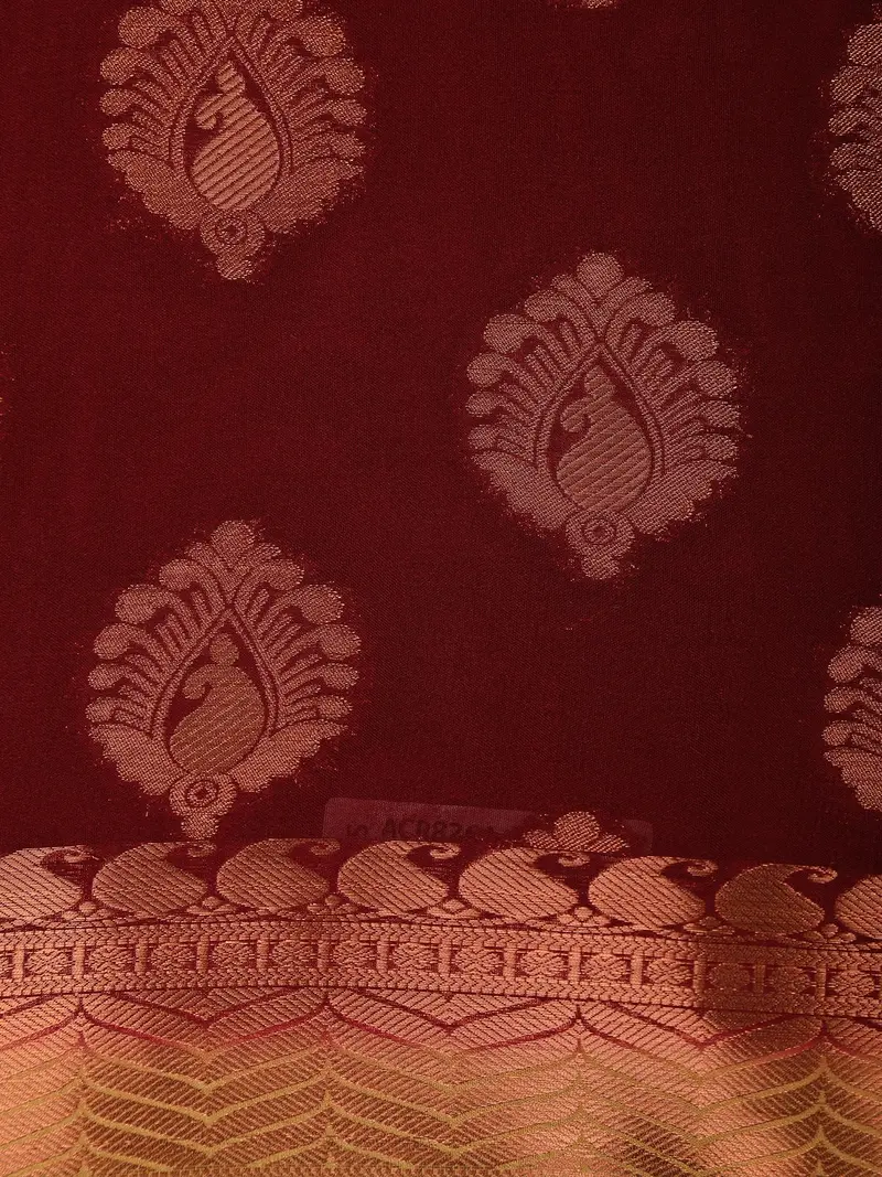 Maroon Paisley Butta Woven Mysore Silk Saree With Contrast Zari Border 2