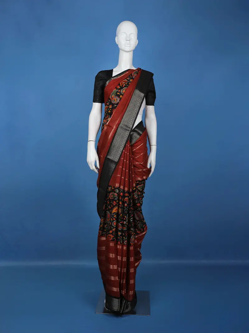 Maroon Paisley Design Semi Tussar Saree 1