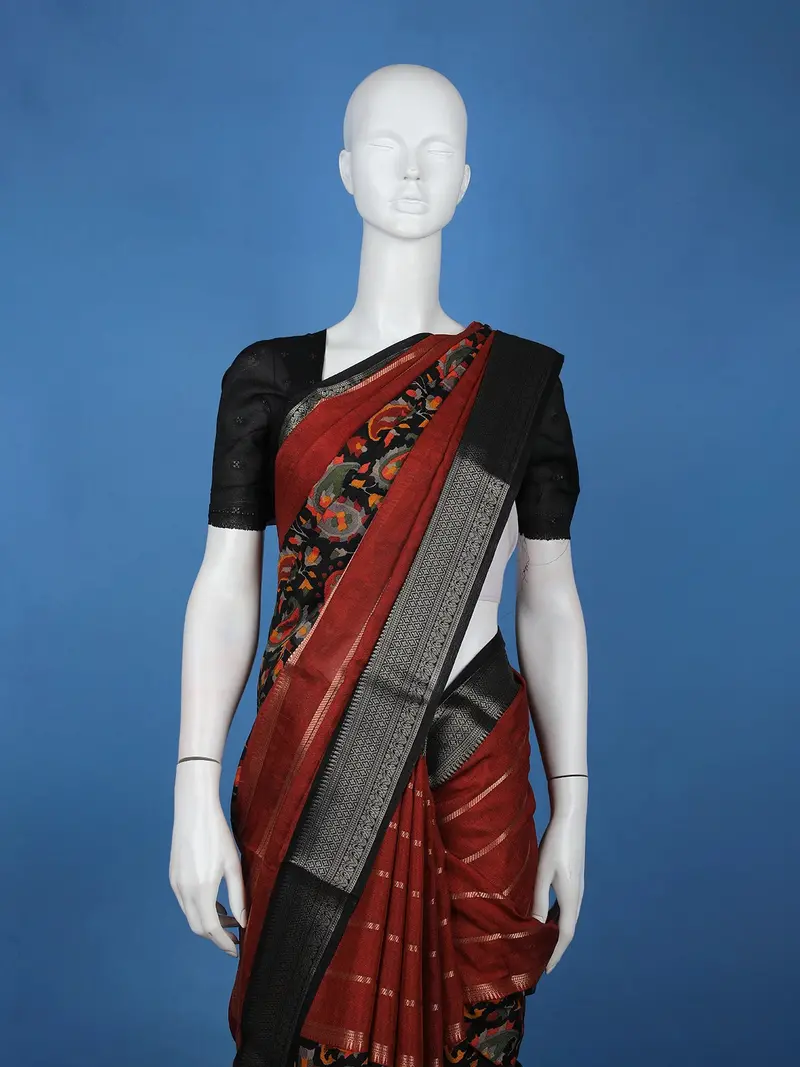Maroon Paisley Design Semi Tussar Saree 2