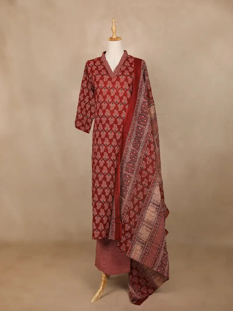 Maroon Paisley Printed Cotton Salwar Suit 1