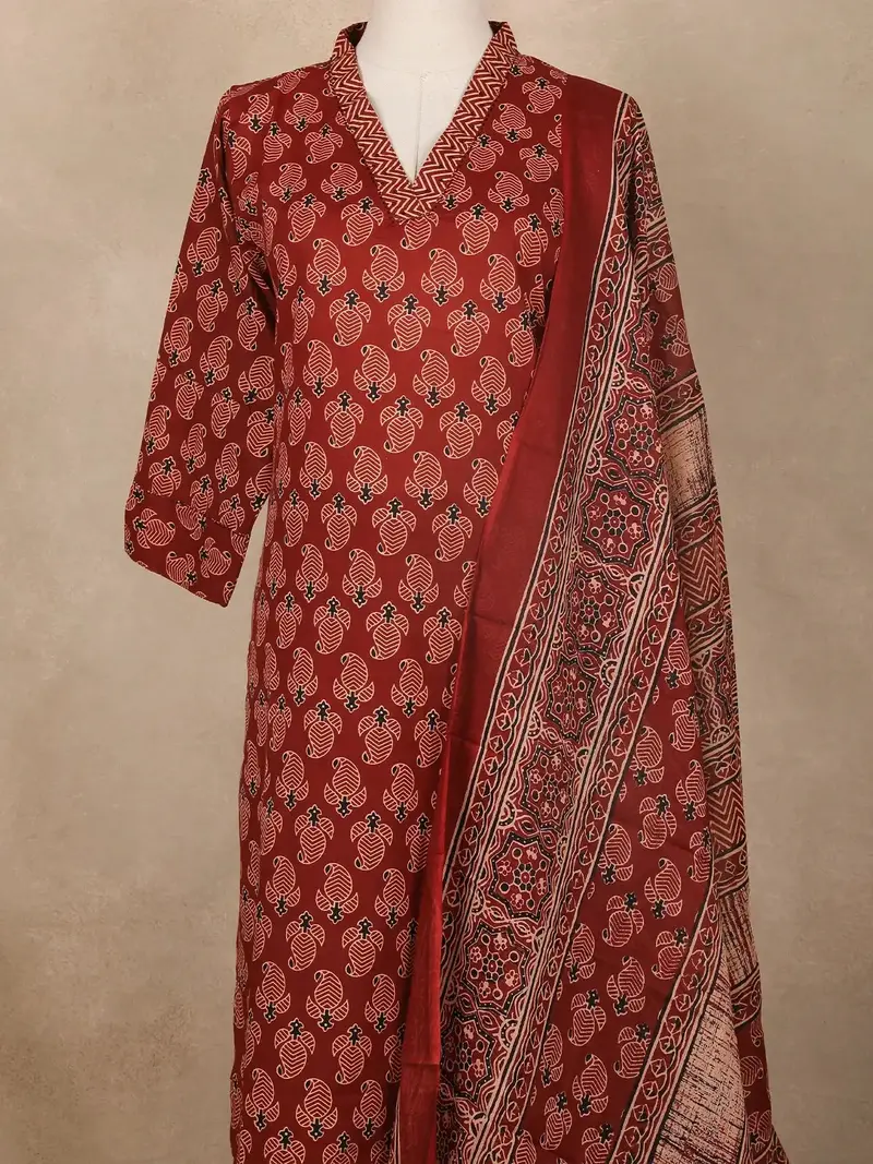 Maroon Paisley Printed Cotton Salwar Suit 2