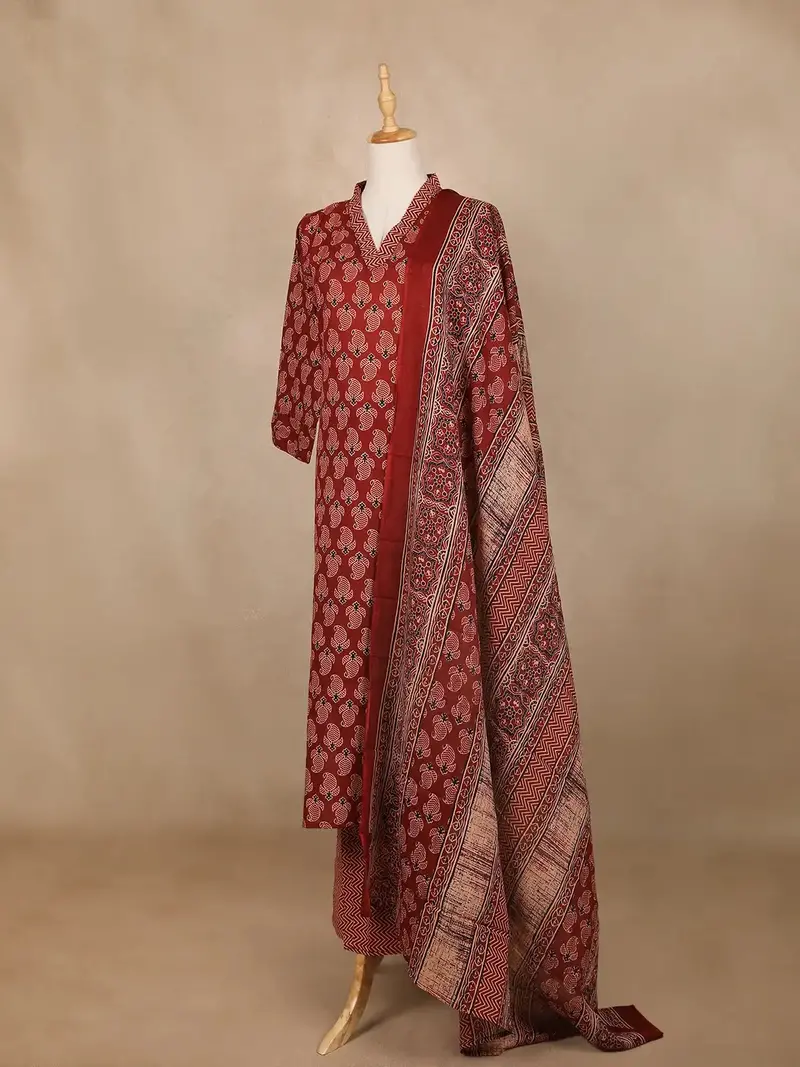 Maroon Paisley Printed Cotton Salwar Suit 3