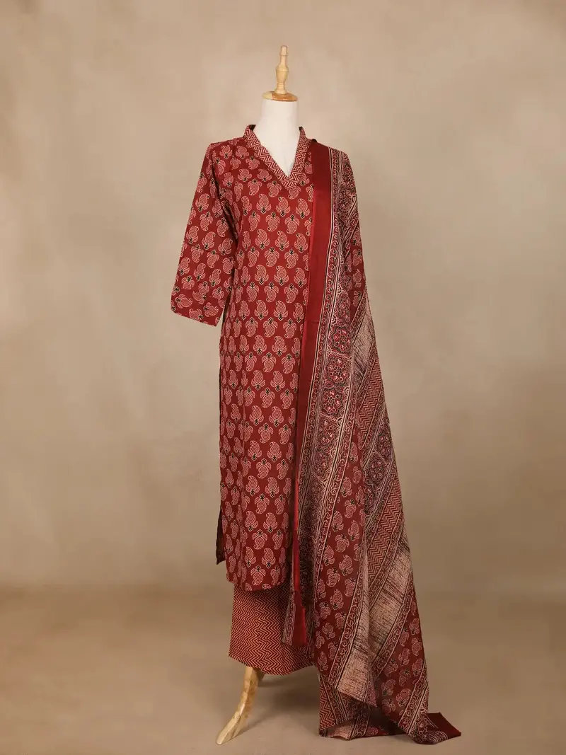 Maroon Paisley Printed Cotton Salwar Suit 4