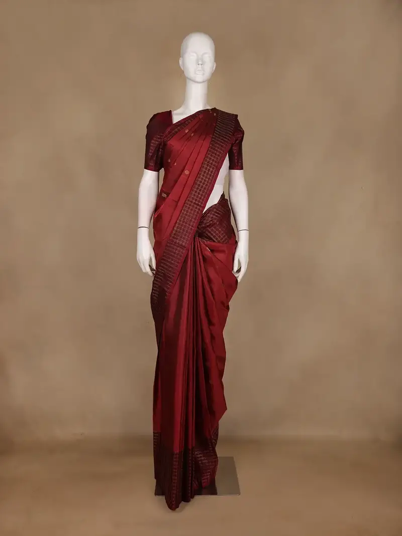 Maroon Peacock Motif Woven Pure Kanchipuram Silk Saree 1