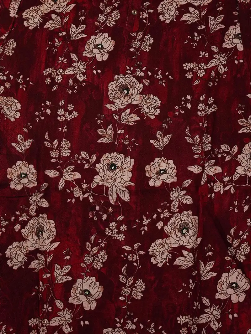 Maroon Printed Cotton Rayon Kurti With Pastel Floral Design 3