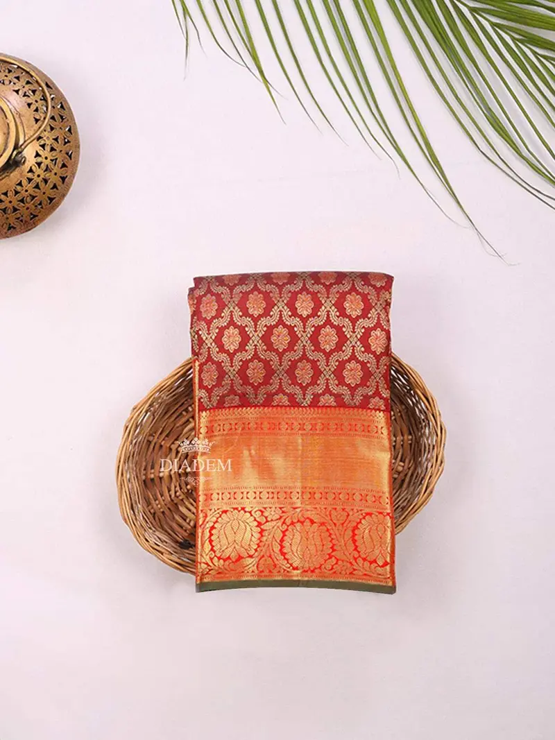 Maroon Pure Kanchipuram Bridal Silk Saree With Floral Motif On The Body And Zari Border 1