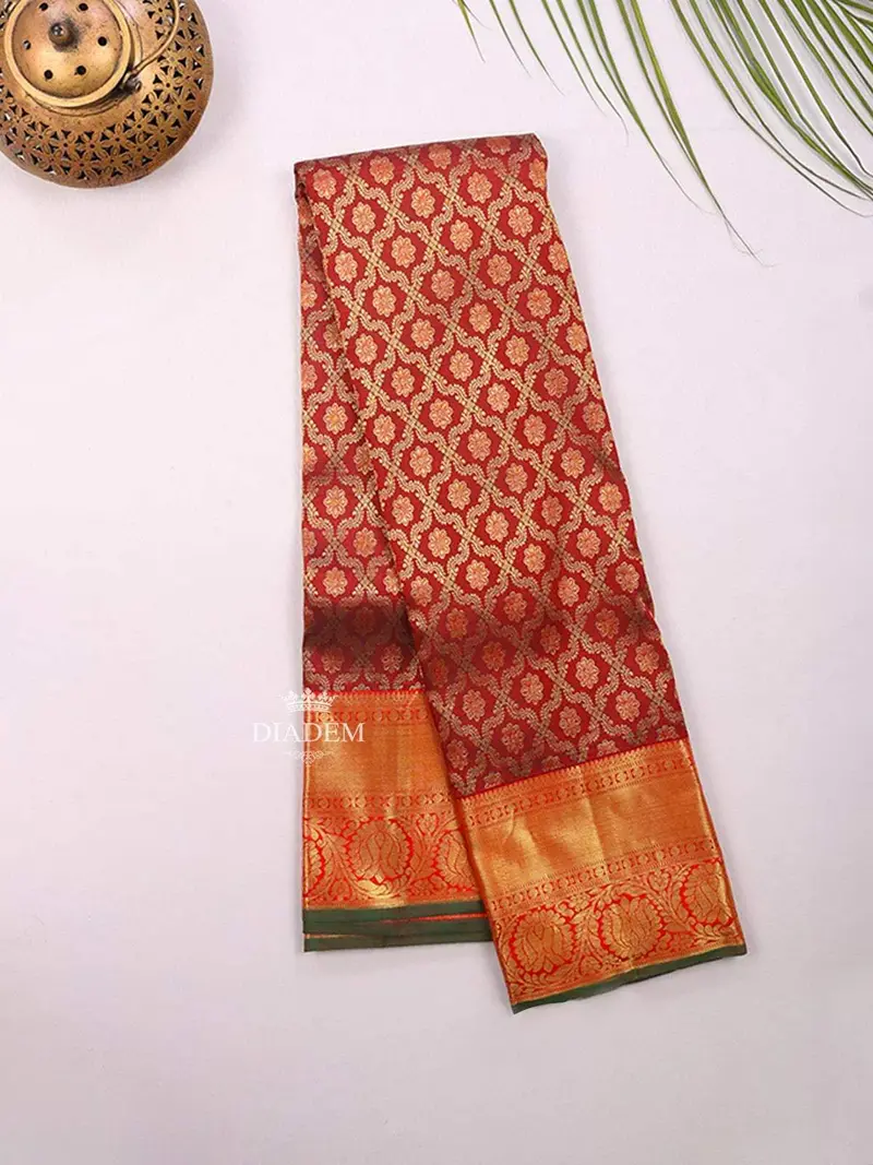 Maroon Pure Kanchipuram Bridal Silk Saree With Floral Motif On The Body And Zari Border 2