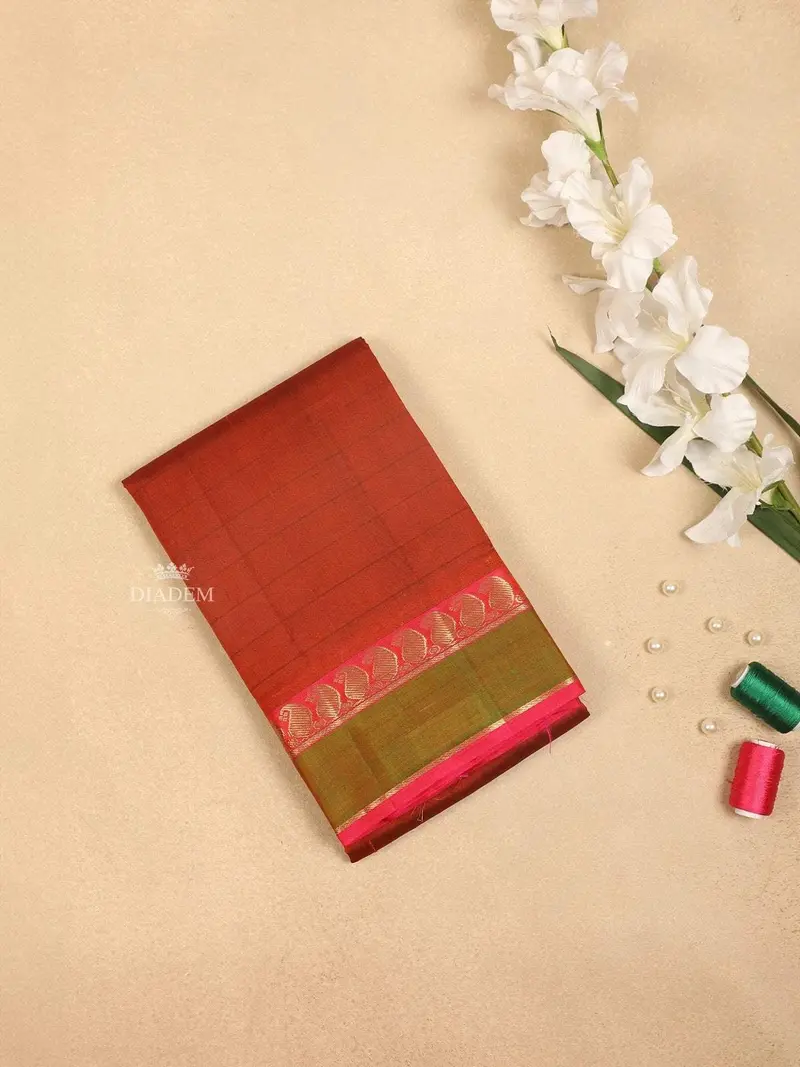 Maroon Pure Kanchipuram Bridal Silk Saree With Stripes Design On The Body With Zari Border 1