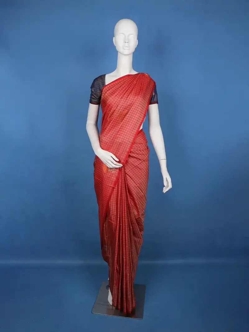 Maroon Red Checked Pattern Silk Saree 1