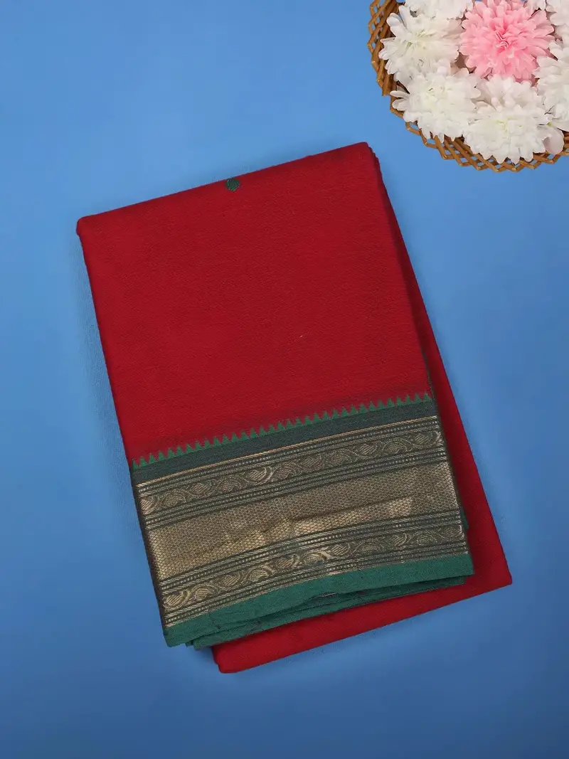 Maroon Red Solid Cotton Saree Print Border 1