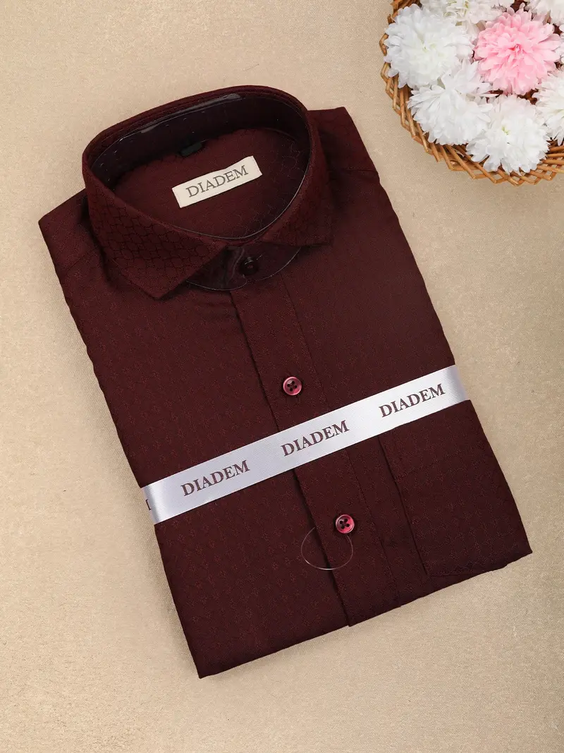 Maroon Self-Textured Design Full Sleeve Cotton Kid's Shirt 1