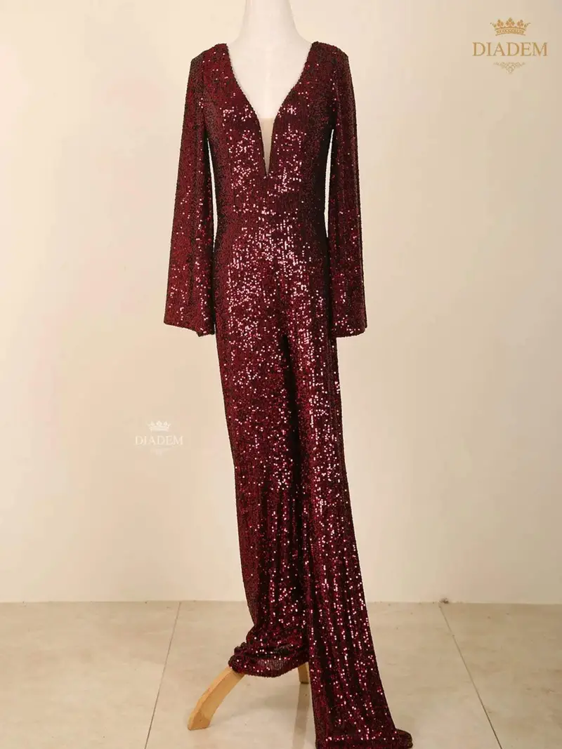 Maroon Sequins Embellished Jumpsuit 2