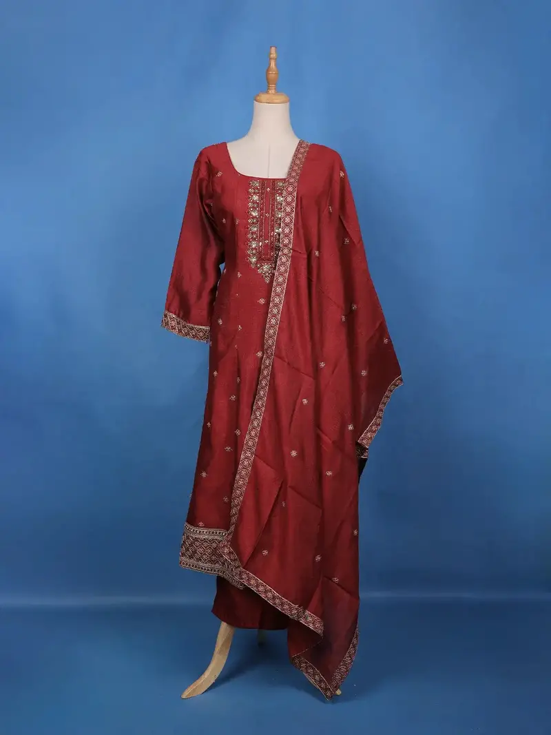 Maroon Sequins Embroidery Georgette Salwar Suit 1