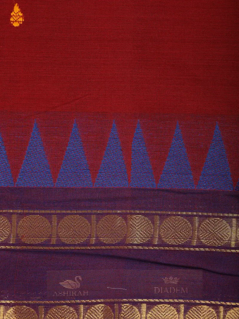 Maroon Small Butta Design Cotton Saree With Contrast Blue Border 2