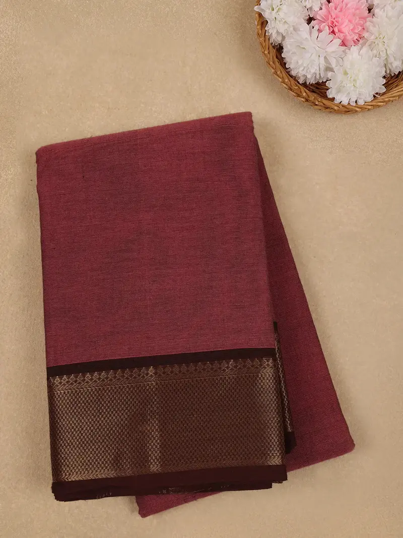 Maroon Solid Cotton Fancy Saree 1