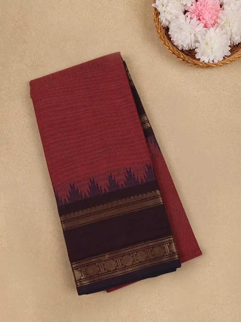 Maroon Solid Cotton Fancy Saree 1