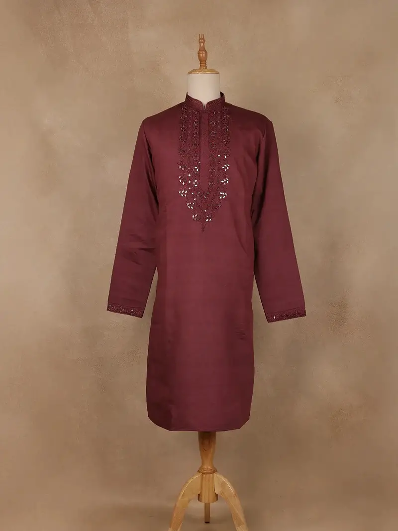 Maroon Solid Design Cotton Kurta 1