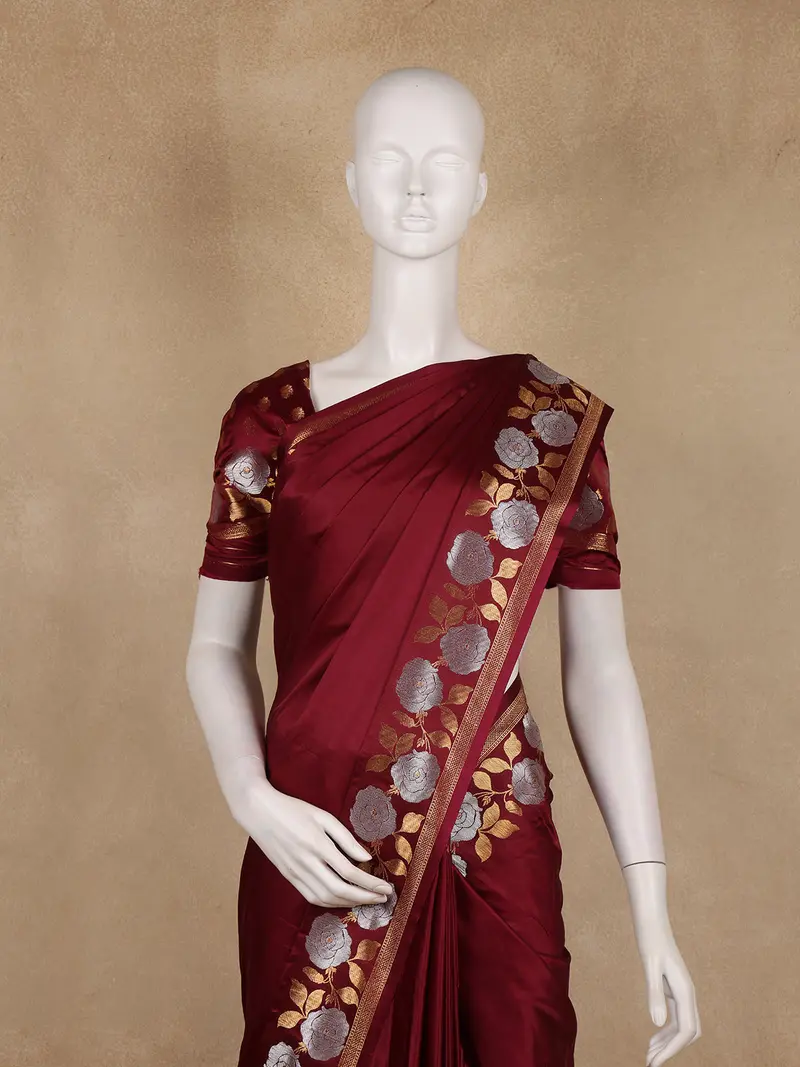 Maroon Solid Design Semi Banarasi Silk Saree 2