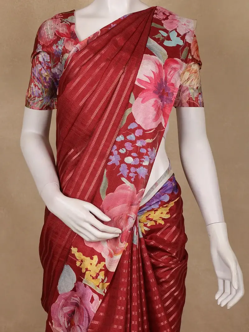 Maroon Striped Design Tussar Silk Saree 2