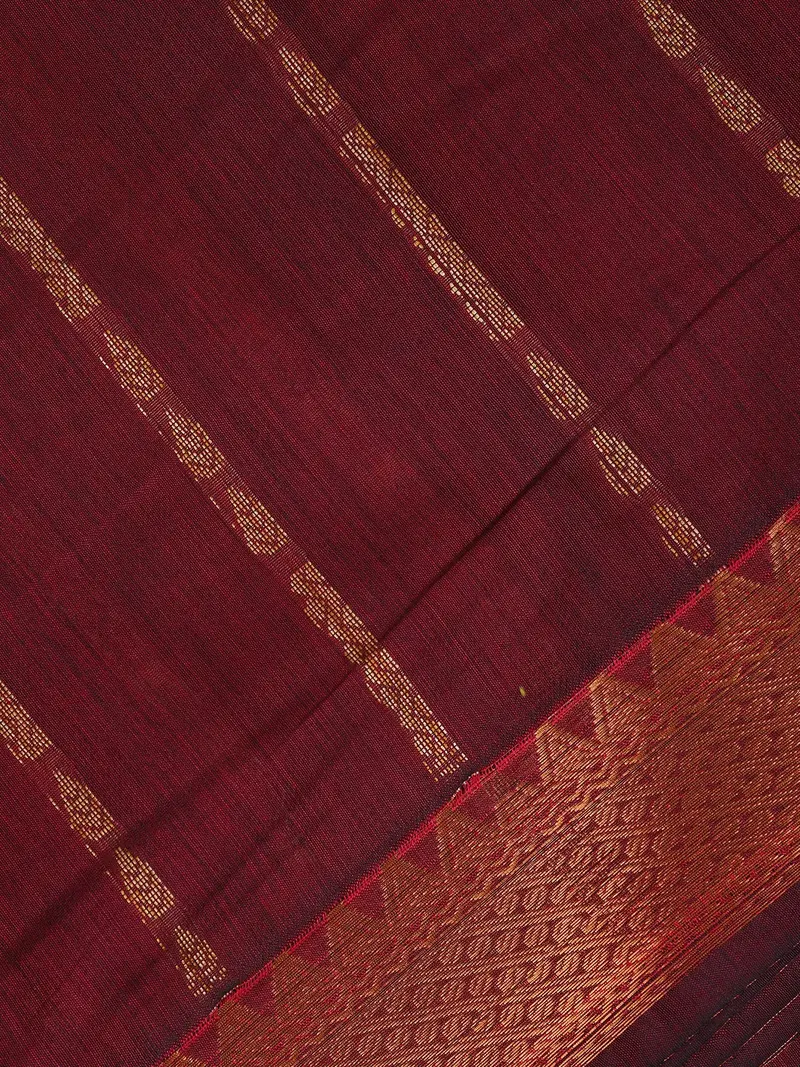 Maroon Striped Woven Cotton Saree 2