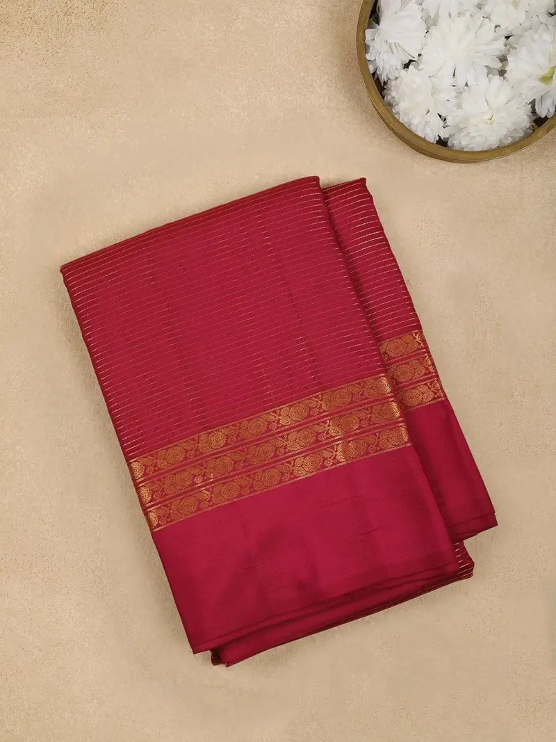 Maroon Stripes Woven Pure Kanchipuram Silk Saree 1
