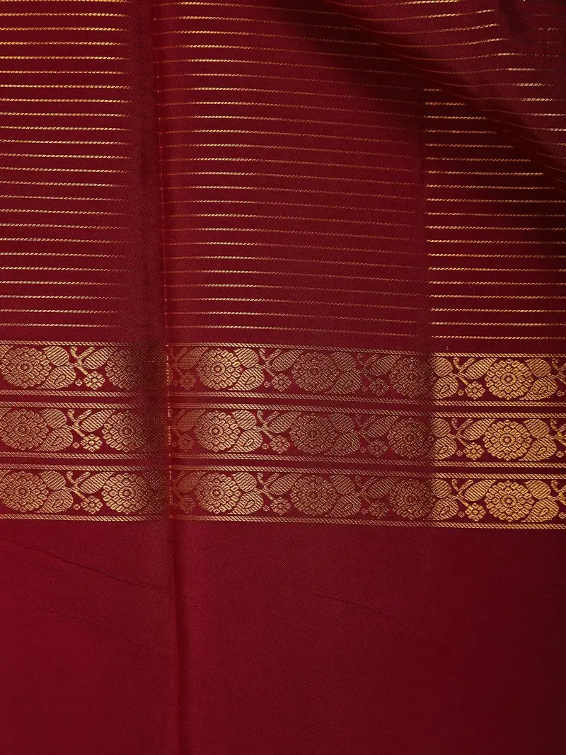 Maroon Stripes Woven Pure Kanchipuram Silk Saree 2
