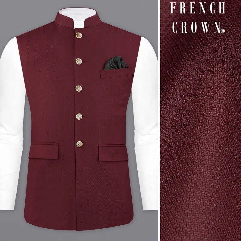 Maroon Textured Nehru Jacket 1