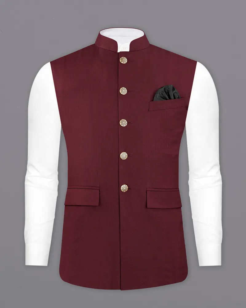 Maroon Textured Nehru Jacket 2