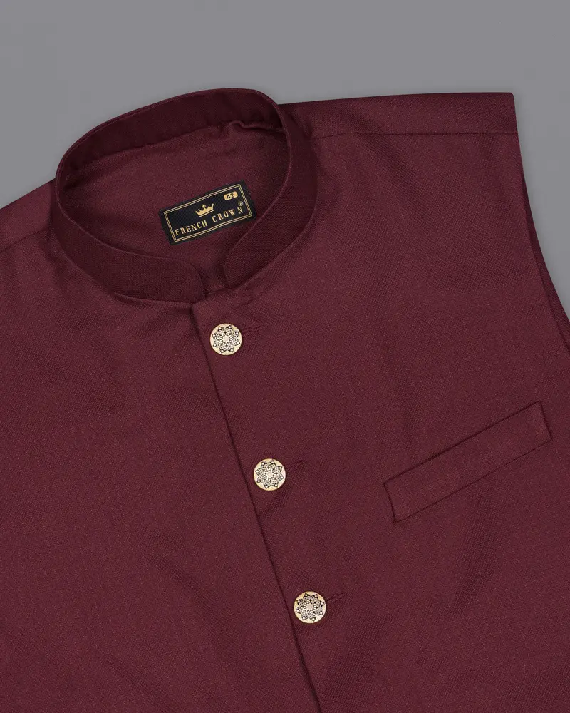 Maroon Textured Nehru Jacket 4