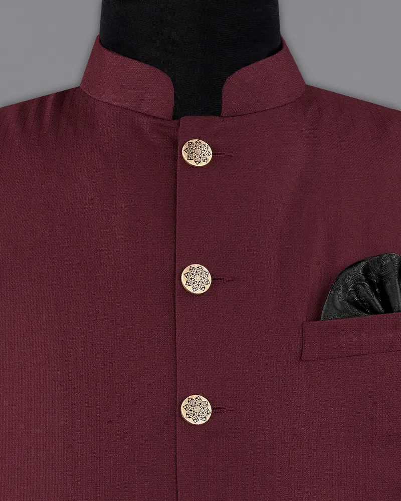 Maroon Textured Nehru Jacket 5