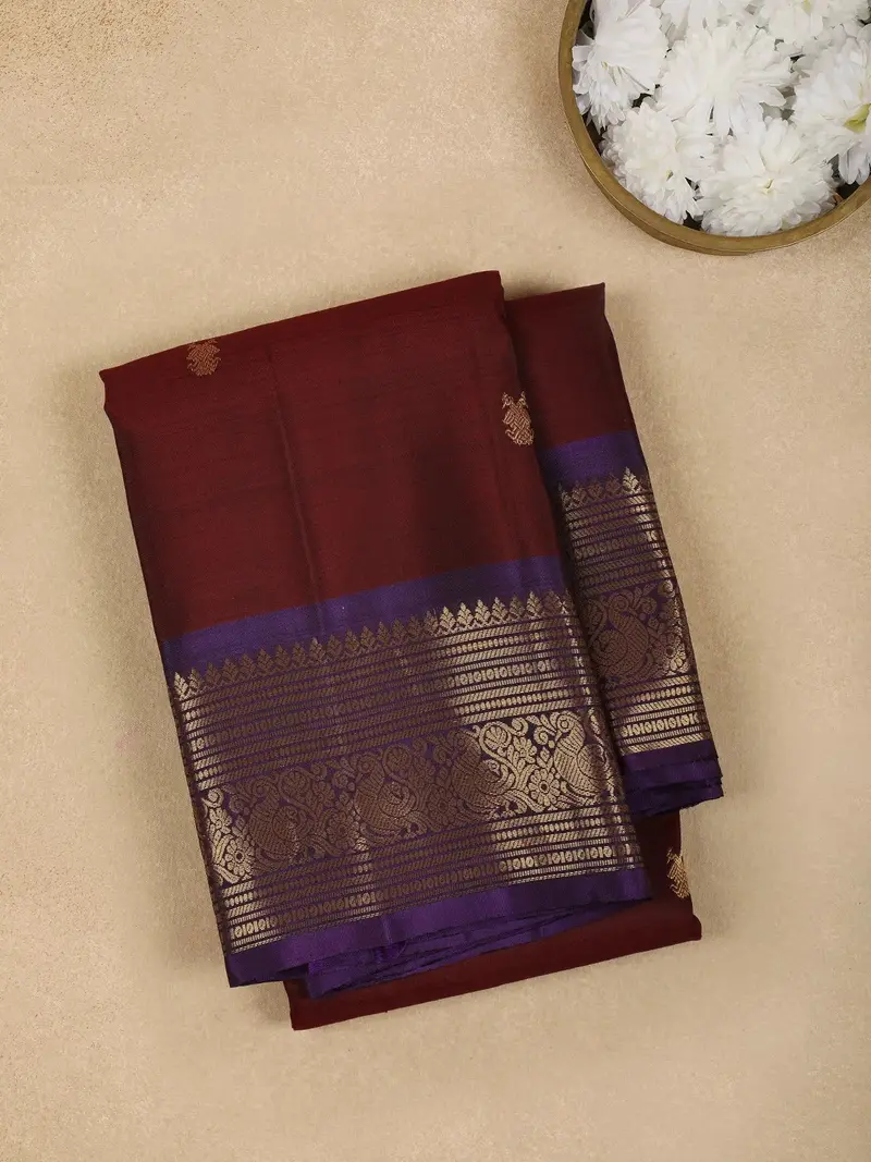 Maroon  Two-Headed Eagles Motif Pure Kanchipuram Silk Saree 1