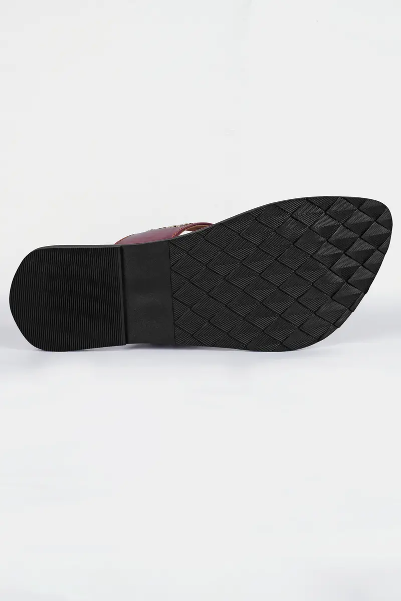 Maroon With Golden Stitched Vegan Leather Kolhapuri Sandal 6