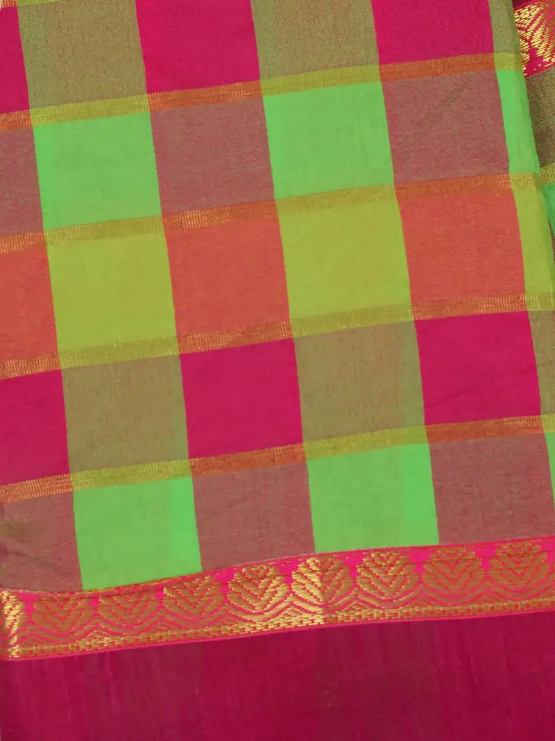 Maroon With Multicolor Checked Design Woven Semi Silk Fancy Saree 2