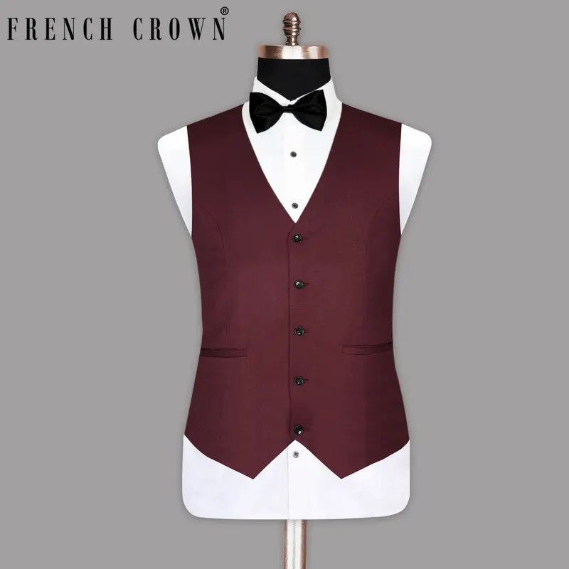 Maroon Wool Blend Dinner Waistcoat 1