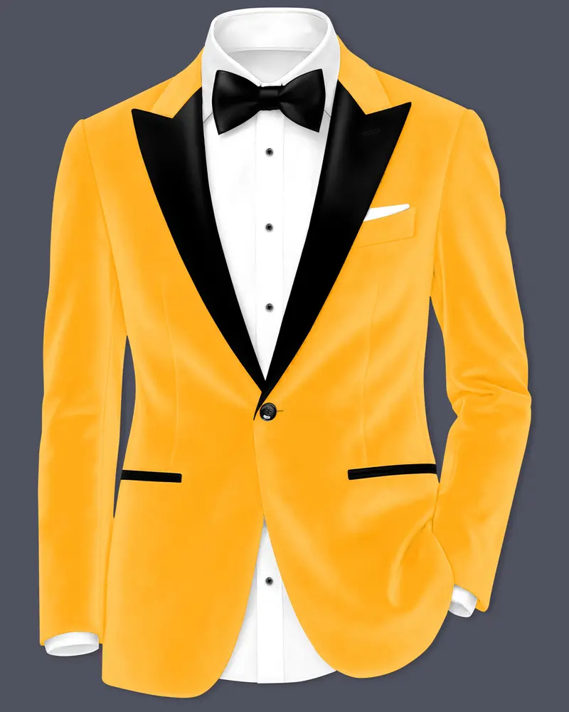 Marquis-Selective Yellow Velvet Peak Lapel Tuxedo Blazer 1