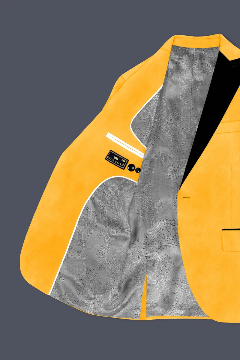 Marquis-Selective Yellow Velvet Peak Lapel Tuxedo Blazer 5