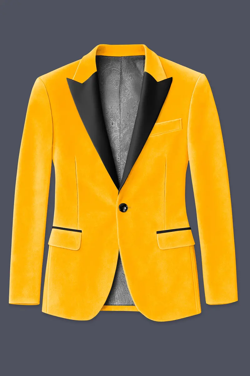 Marquis-Selective Yellow Velvet Peak Lapel Tuxedo Blazer 7