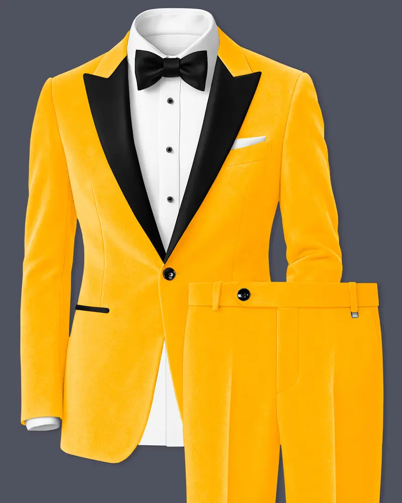 Marquis-Selective Yellow Velvet Peak Lapel Tuxedo Suit 1