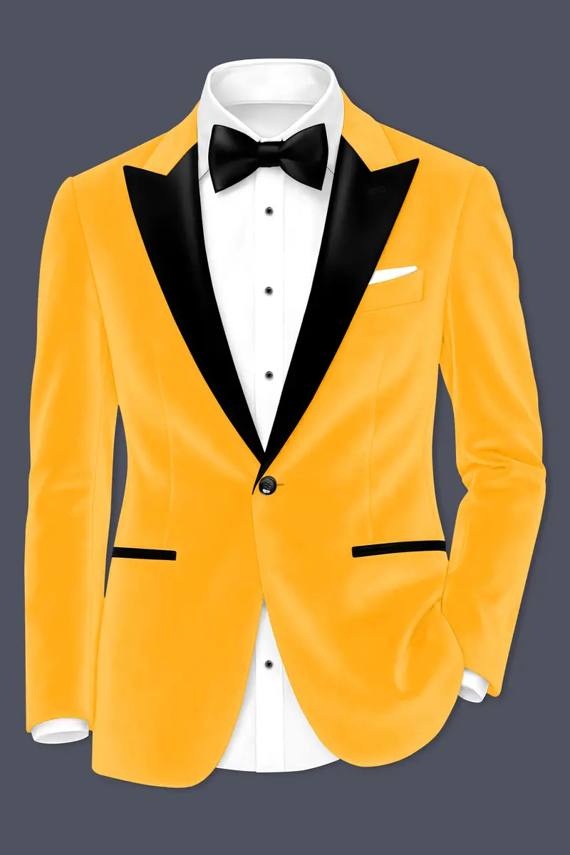 Marquis-Selective Yellow Velvet Peak Lapel Tuxedo Suit 10