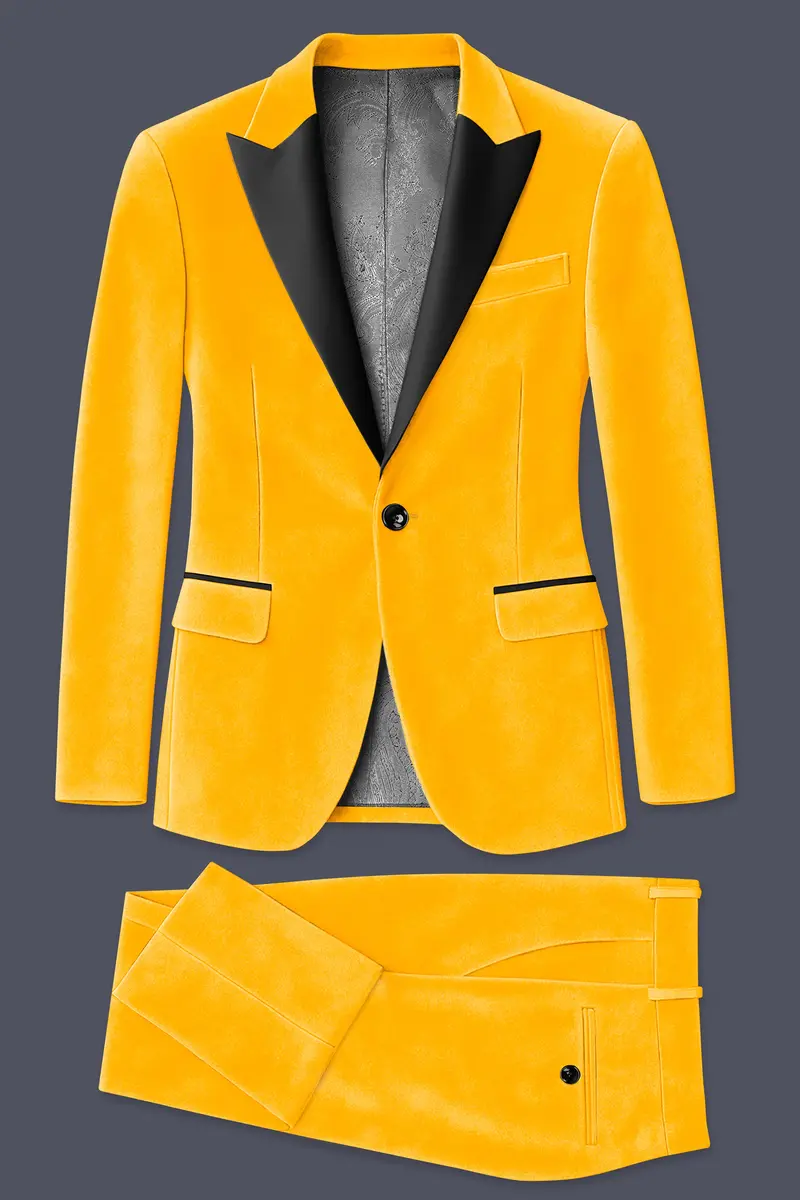 Marquis-Selective Yellow Velvet Peak Lapel Tuxedo Suit 11