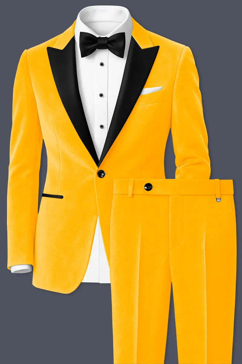Marquis-Selective Yellow Velvet Peak Lapel Tuxedo Suit 2