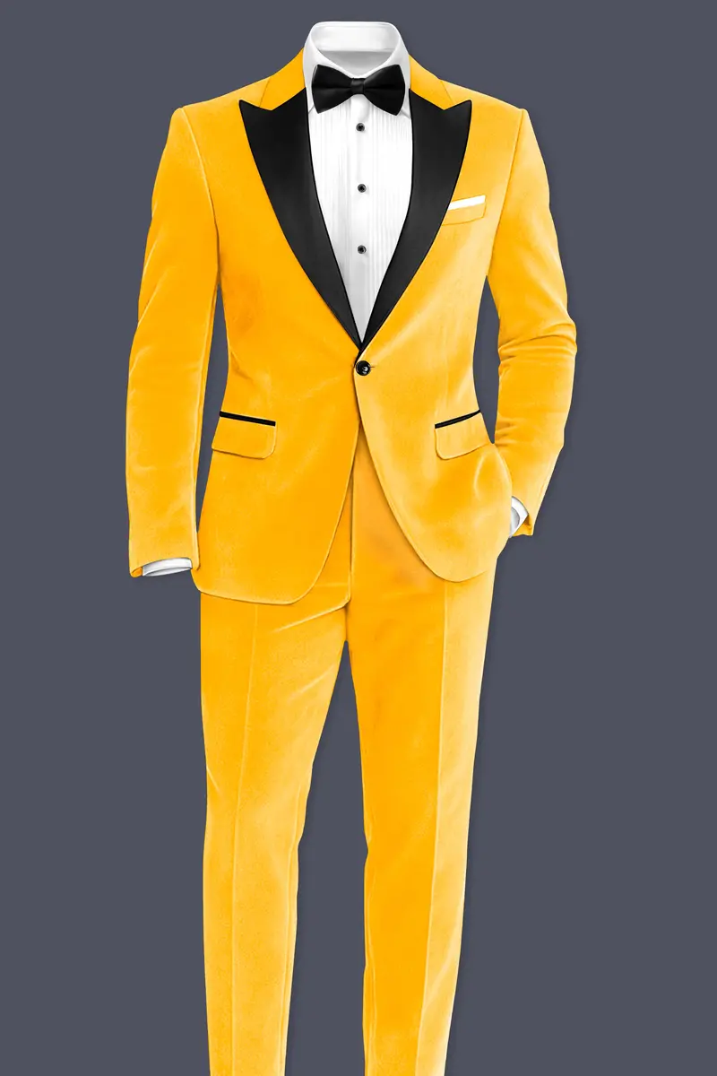 Marquis-Selective Yellow Velvet Peak Lapel Tuxedo Suit 4